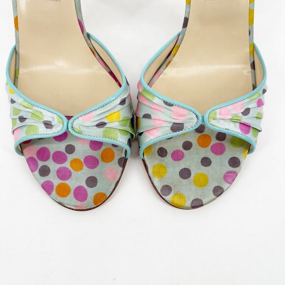 Vintage Y2K Jimmy Choo Multicolor Polka Dot Satin Slingback Peep Toe Heels IT 37 - Picture 6 of 10